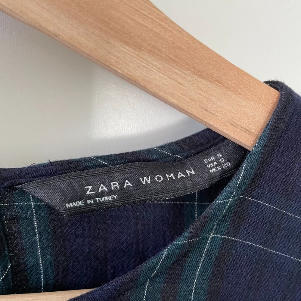 Zara Blue and Green Plaid Long Sleeve Top for Office Outfit or Casual Night Out - Picture 3 of 7